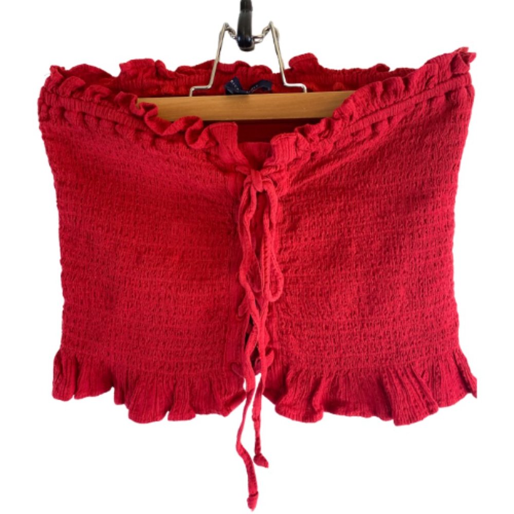 American Eagle Cherry Red Lace-Up Cropped Tube Top Size S